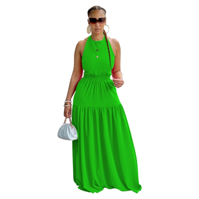 Summer Maxi Dresses For Women Sexy Sleeveless Long Skirt Ladie Bandage Backless Halater Casual Dress Colourful Clubwear