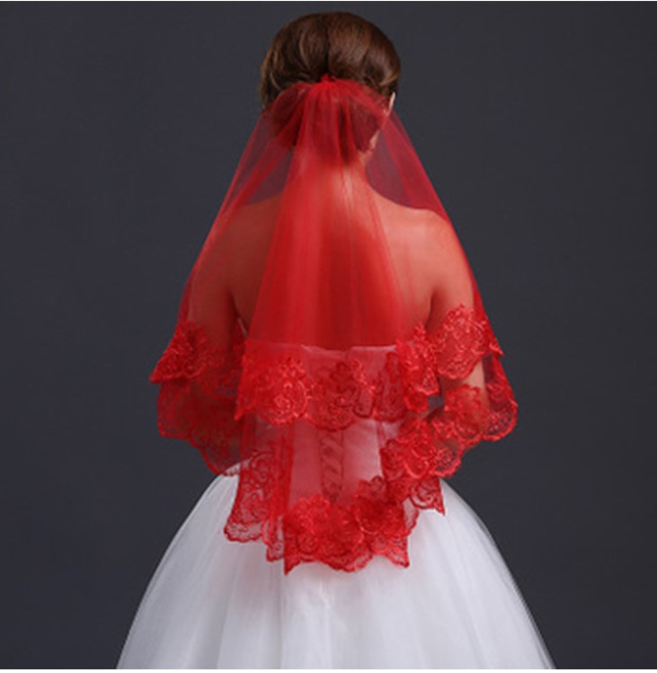 Women 150cm Bridal Short Wedding Veil White One Layer Lace Flower Edge Appliques 2022