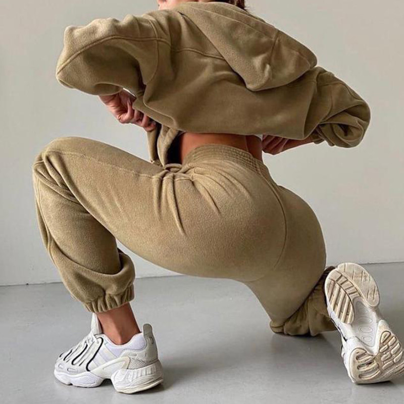 Women Autumn Winter Fashion Hooded Zipper Outerwear And Harem Pant Suit Female Casual Tracksuit Two Piece Sets 220817