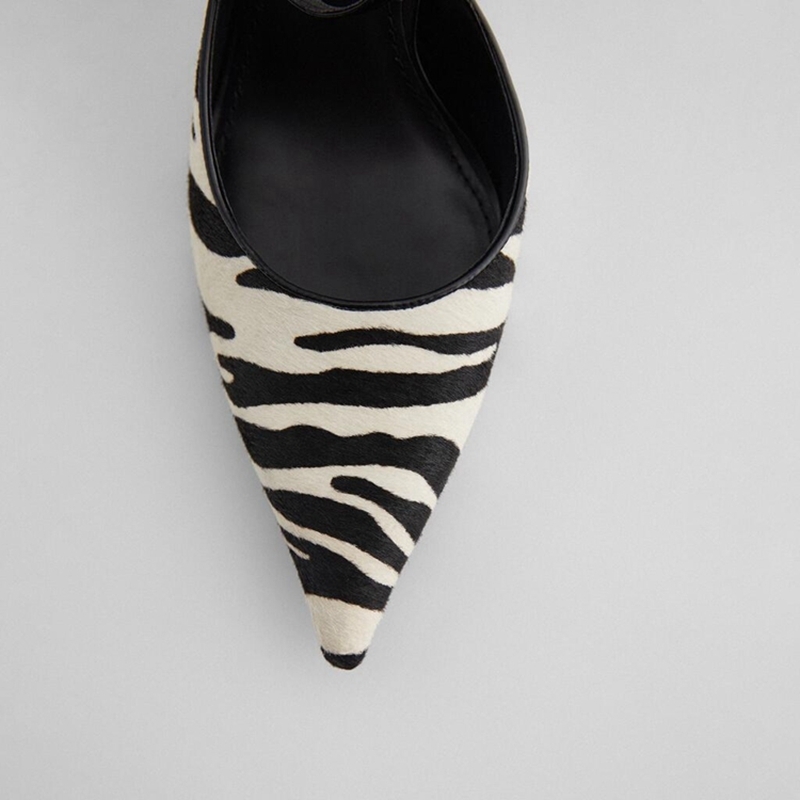 Zebra Pattern Strap Pointed Toe Sandals Shoes Women Thin High Heels Sexy Pumps Party Dress Slingback Sandal 220328