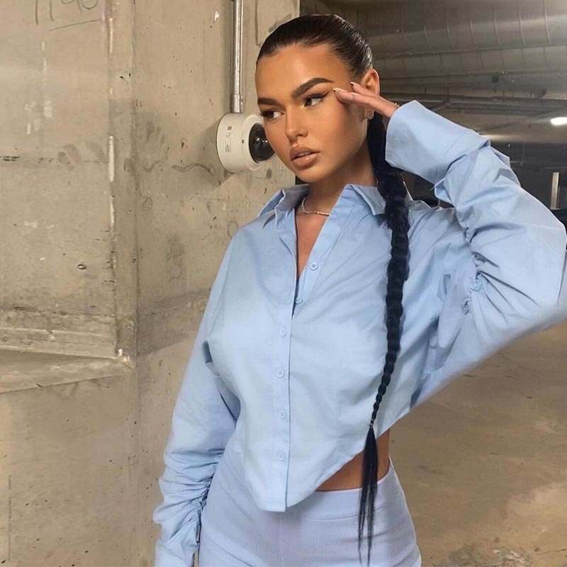 Autumn Winter Women Long Sleeve Solid White Ladies Short Crop Blouse Shirt For Woman Female 220407