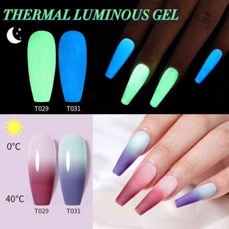 Nail Gel Toy 7 5ml Luminous Thermal Polish 2 1 Color Changg Glow Dark Soak Off Manicurg Uv Art Varnish 0328
