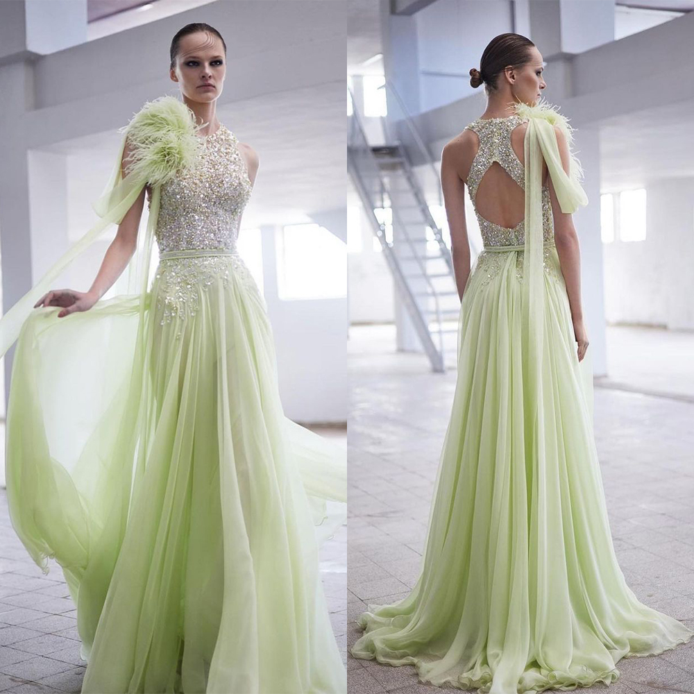 Light Green A-line Bridesmaid Dresses Lace Tulle Sequins Custom Made Feather Elegent Sleeveless Floor Length Party Gowns Appliqued Elegant Evening Gow