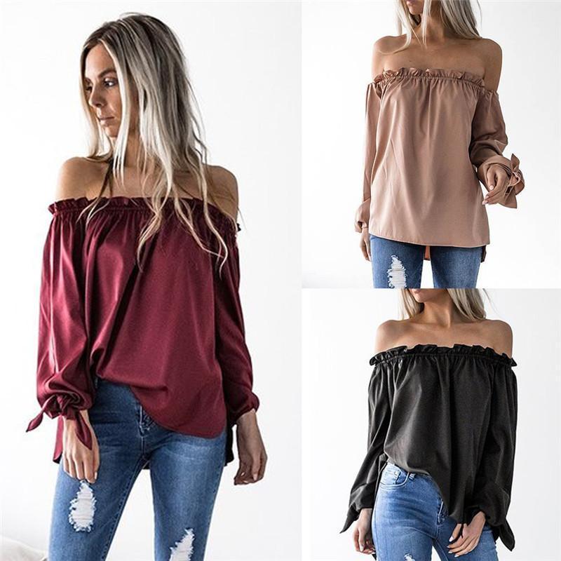 Fashion Women Blouse Shirts Sexy Strapless Cuffs Knotted Solid Shirt Tops Slash Neck Chiffon Female Ladies Bow Full Casual Women' Blouses, Wine red
Fashion Women Blouse Shirts Sexy Strapless Cuffs Knotted Solid Shirt Tops Slash Neck Chiffon Female Ladies Bow Full Casual Women' Blouses, Wine red