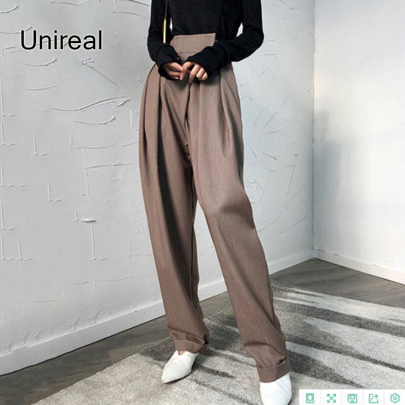 Unireal Autumn Fashion Women Wide Leg Pants High Waist Casual Trouser Streetwear Chic Vintage Loose Palazzo 220325
