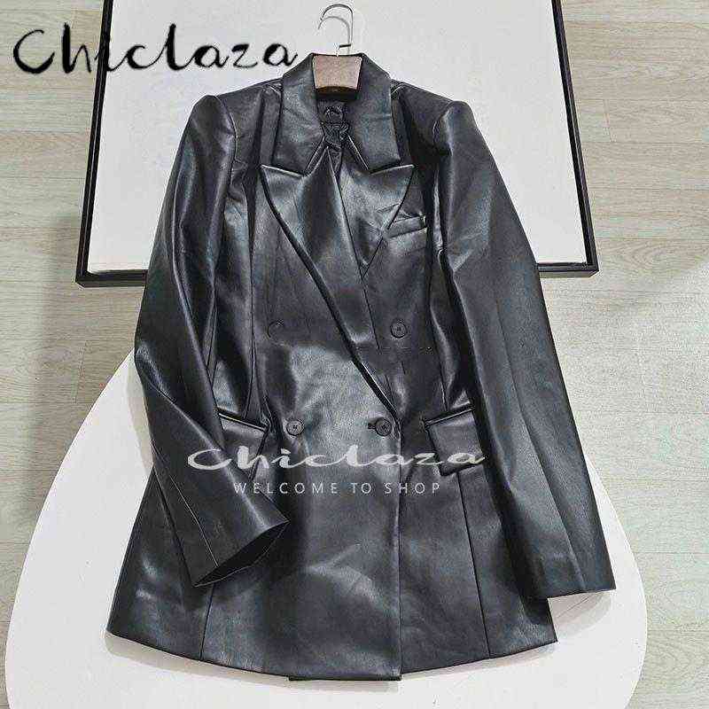 Chiclaza Women New Spring Autumn Fashion Black Faux Leather Blazer Jacket Ladies Casual Solid Button Office Jacket Female Outfit J220727, Single breasted
Chiclaza Women New Spring Autumn Fashion Black Faux Leather Blazer Jacket Ladies Casual Solid Button Office Jacket Female Outfit J220727, Single breasted