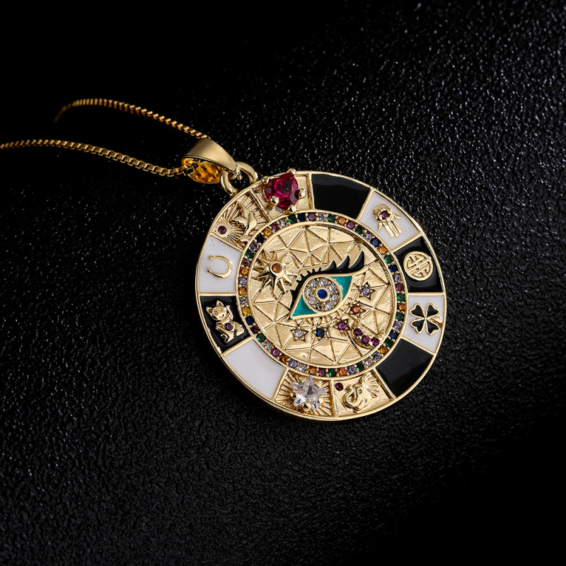Bohemian Style Colorful Enameled Gold Evil Eye Pendant Necklace for Gift