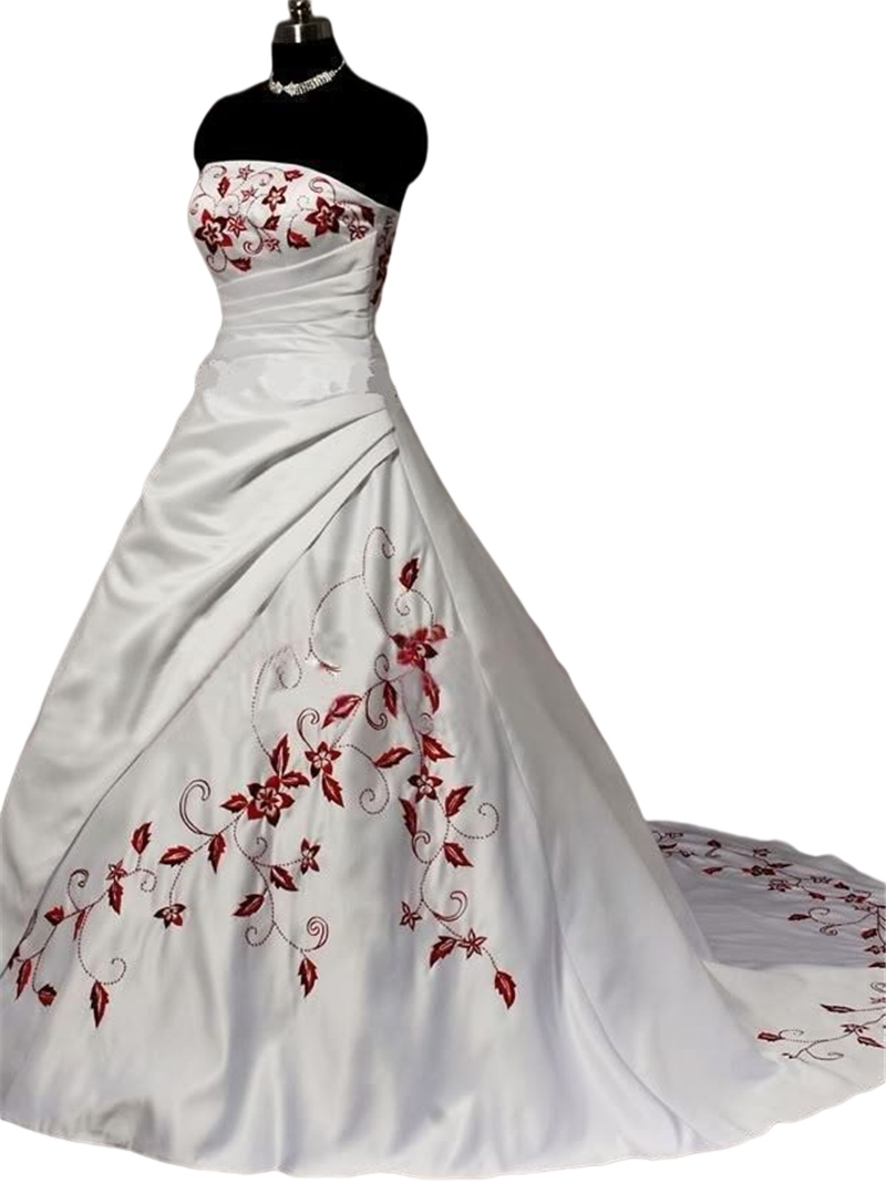 Burgundy and White Gothic Wedding Dresses 2022 Beaded Embroidery Lace-up Corset Country Stain Outdoor Bridal Dress Plus Size