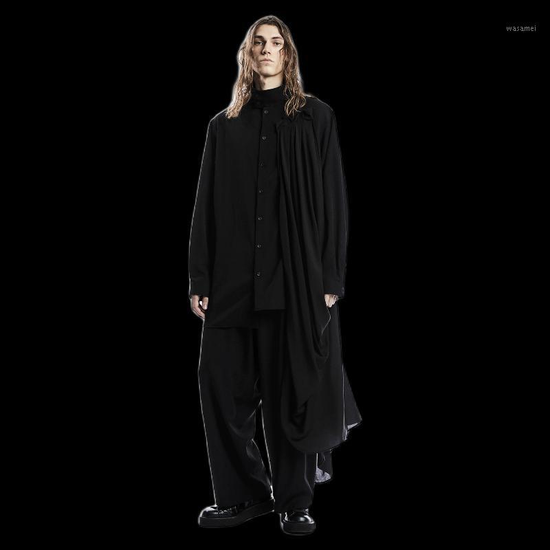 Men' Casual Shirts Spring And Autumn High Collar Irregular Front Design On The Left Side Of Drape Pleated Solid Long Sleeve Shirt, Black
Men' Casual Shirts Spring And Autumn High Collar Irregular Front Design On The Left Side Of Drape Pleated Solid Long Sleeve Shirt, Black