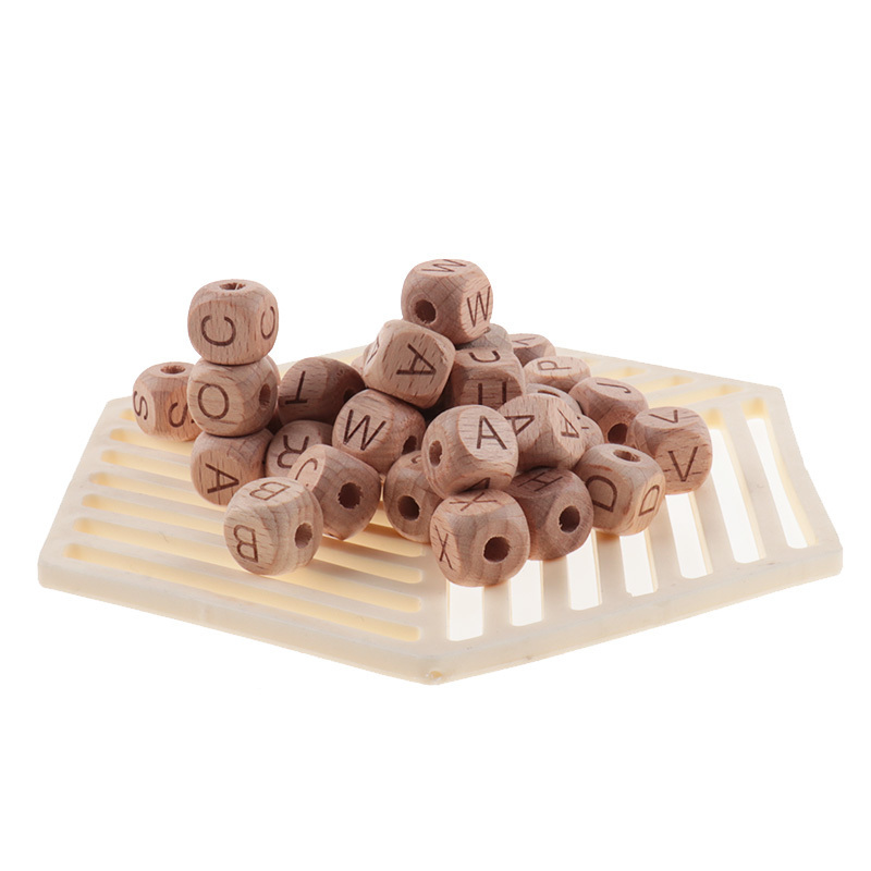 200PCS 12MM Beech Wooden Beads For Child Wood Letters Bead Baby Teether Diy Beads With Letters Baby Teething Toys Alphabet 220519