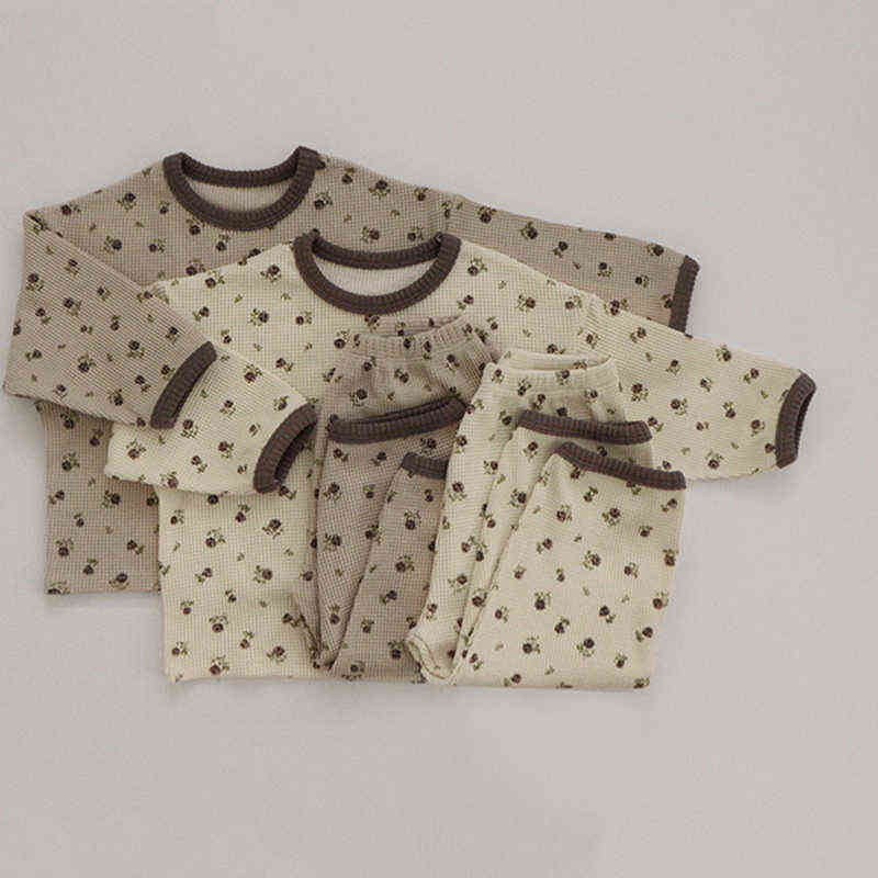 

0-4 Yrs Baby Boys Girl Pajamas Set Cotton Long Sleeve Printing T-shirtPants Spring Autumn Infant Baby Girls Clothes Suit L220715, Y8204 khaki