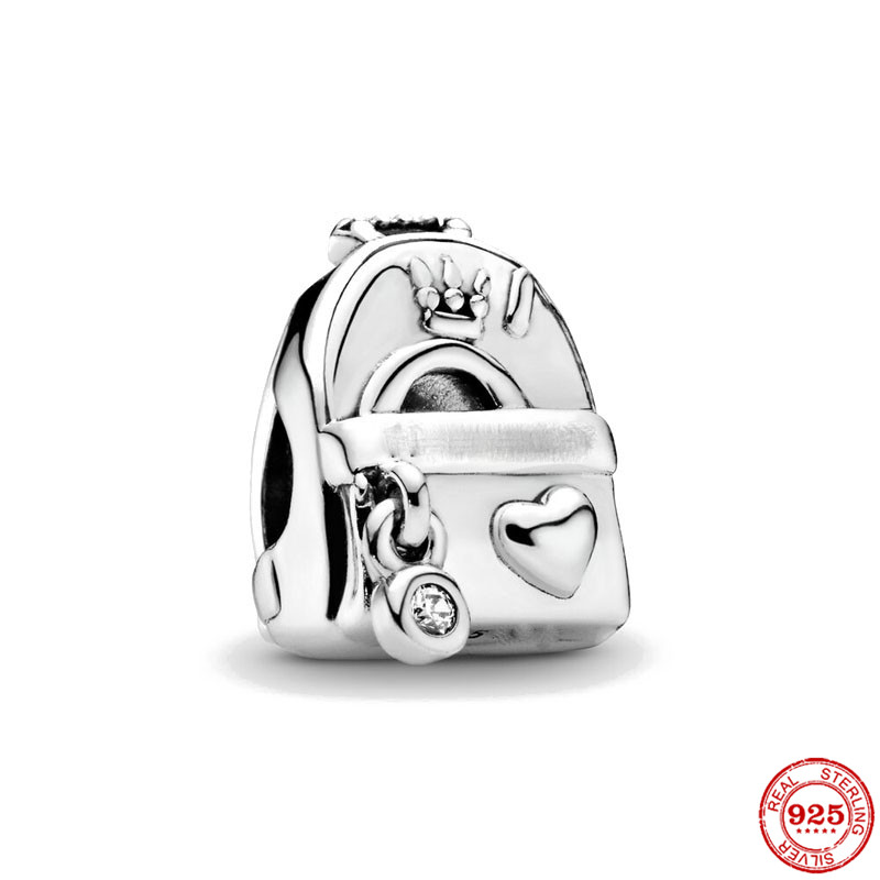 925 Silver Charm Beads Dangle Pink Travel Bag Suitcase Handbag Backpack Bead Fit Charms Bracelet DIY Jewelry Accessories