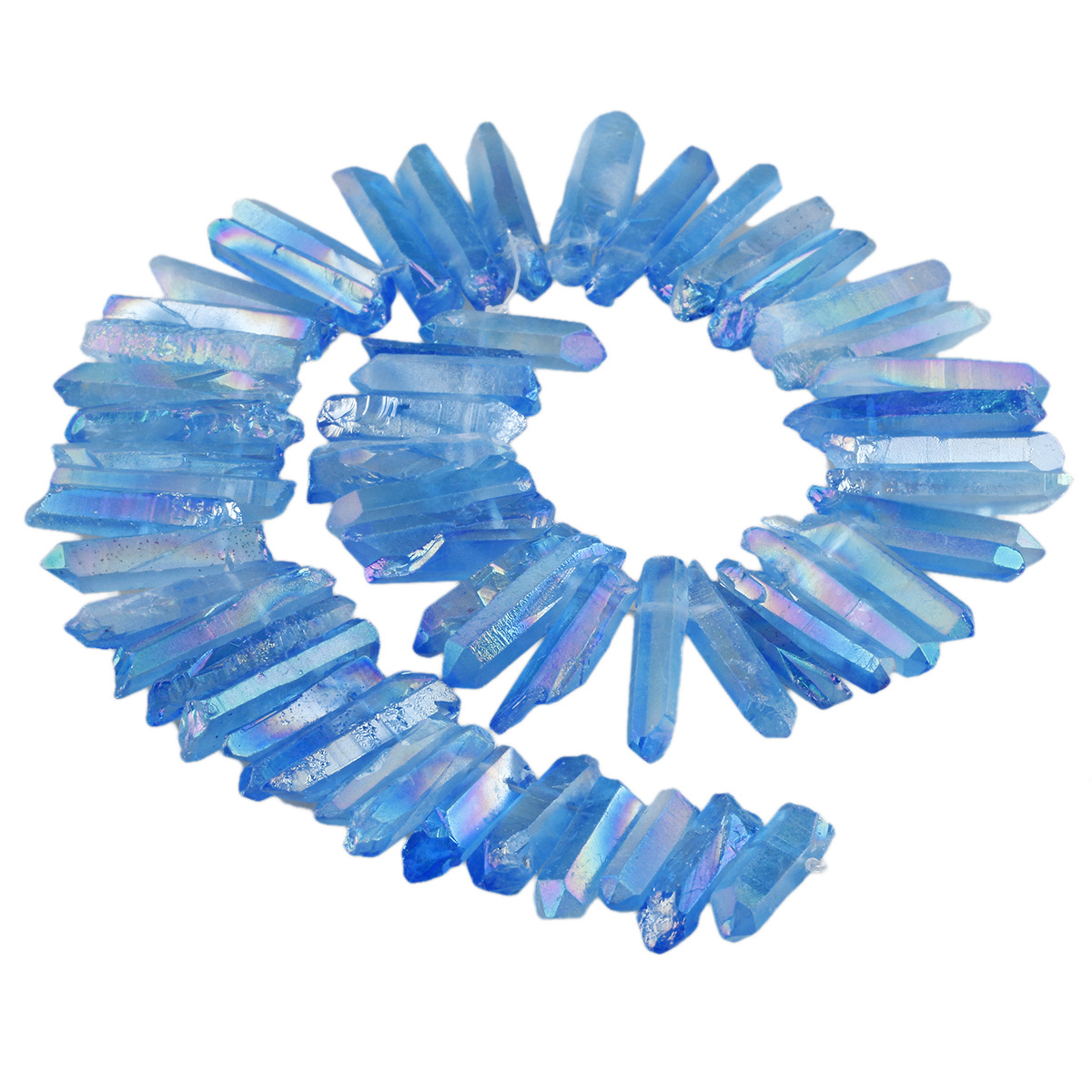 Loose Rough Crystal Points Beads for Crafts Jewelry Making Natural Raw Rock Quartz Bulk Crushed Titanium Coated Quartz Top Drilled Stone 1 Strands