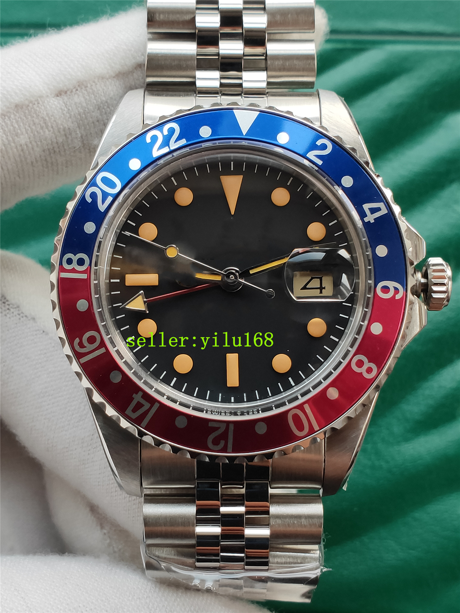 luxury Mens BF watch GMT Wristwatches mechanical Classicretro Red and blue bezel ETA 2813 automatic Movement Folding mechanical stainless steel, Black
luxury Mens BF watch GMT Wristwatches mechanical Classicretro Red and blue bezel ETA 2813 automatic Movement Folding mechanical stainless steel, Black
