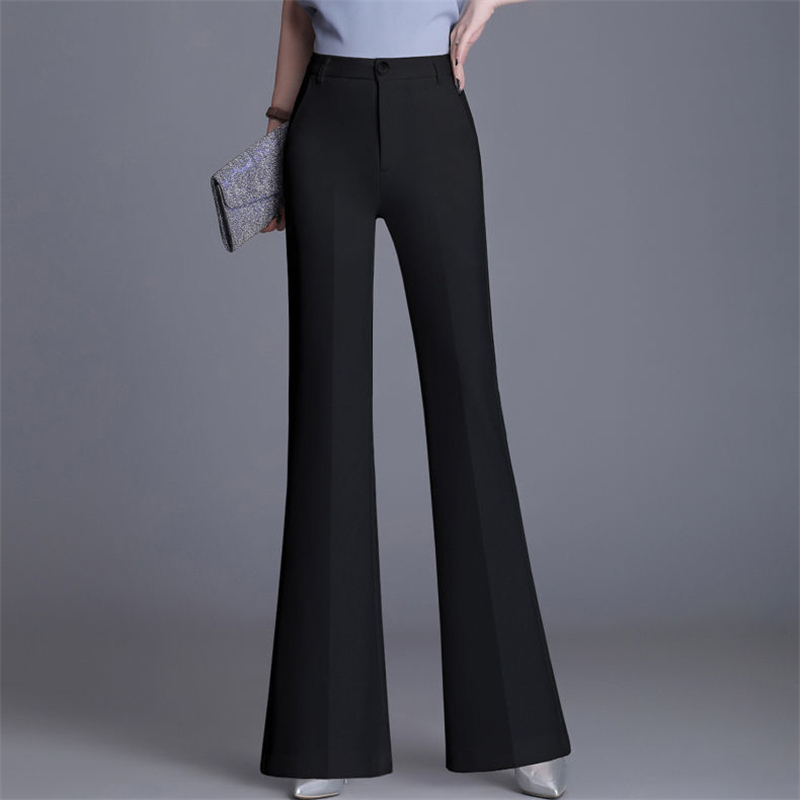 Office Lady Slim White Flare Pants Summer Thin Basic Solid Work Bell Bottom Women Arrival High Waist Suit Trousers 220325