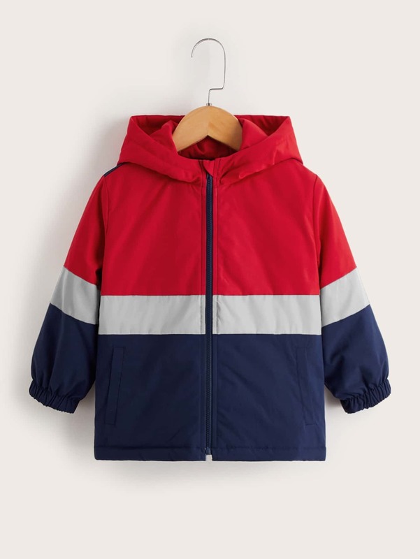 Toddler Boys Reflective Color Block Hooded Coat SHE