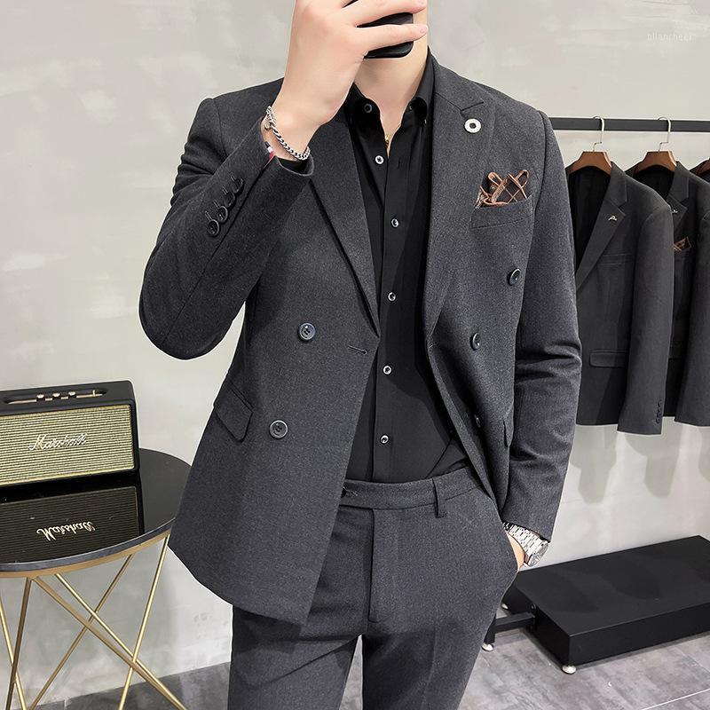 Men's Suits & Blazers OIMG Casual Suit British Style Double-breasted Two-piece Groom Male Dress, Dark gray 
Men's Suits & Blazers OIMG Casual Suit British Style Double-breasted Two-piece Groom Male Dress, Dark gray