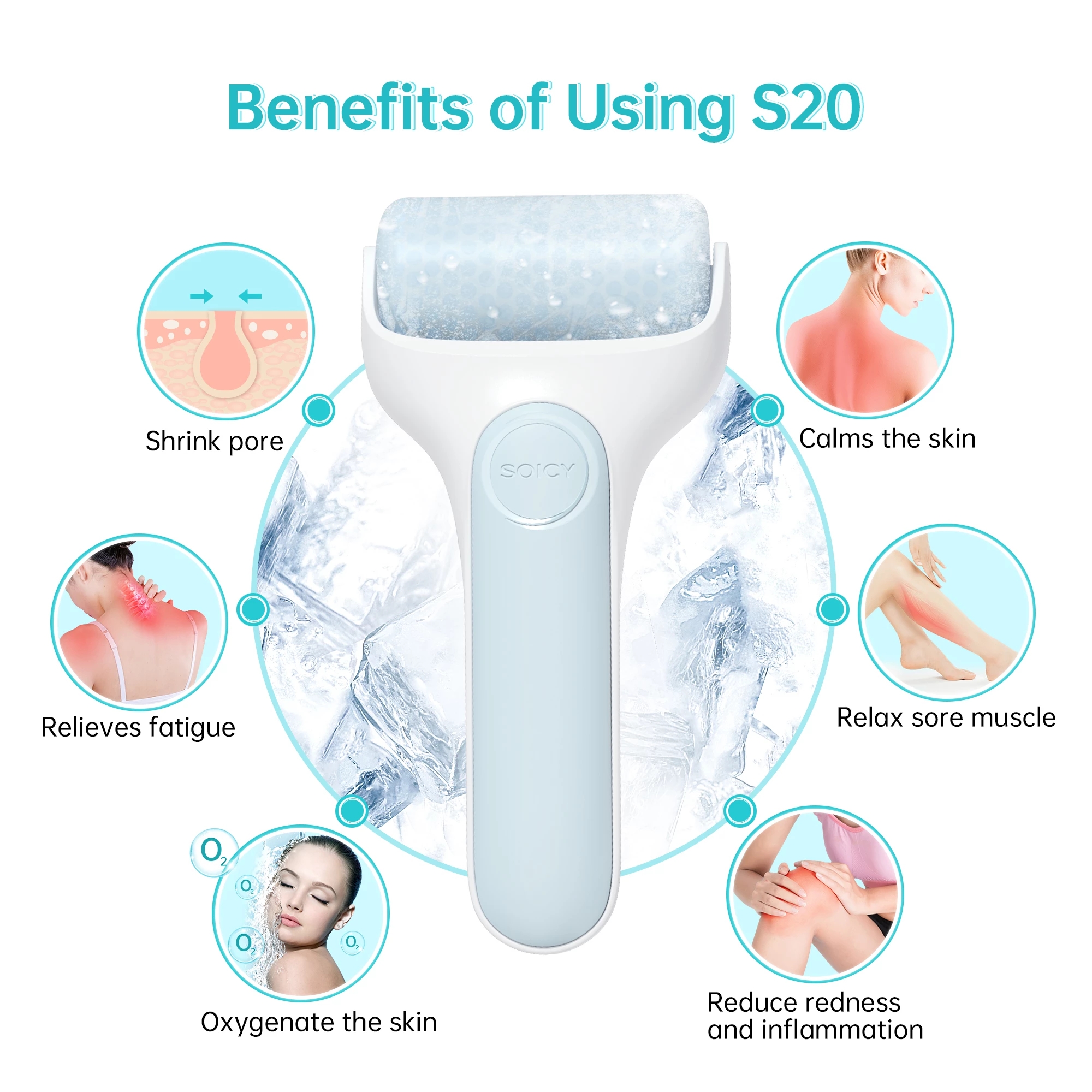 Ice roller cold massage skin cooling non needle with protective box care tool firming remove dark circles for summer face massage soicy S20 pores and 