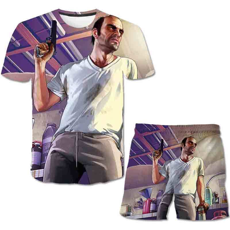 Summer 3D Grand Theft Aut Print T Shirt suit kids 2pcs Kids Cartoon Clothes Casual Comfortable gta print 220714