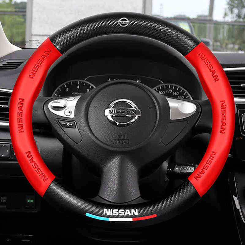 Suitable For Nissan Pathfinder Maxima Kicks Altima Sentra Rogue Juke Versa Embossing Carbon Fiber Steering Wheel Cover Antislip J220808