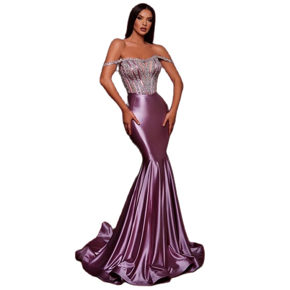 vintage Beads Satin Mermaid Prom Dresses Spaghetti Strap Evening Dress Crystal Sequined Formal Party Gown Dubai Women