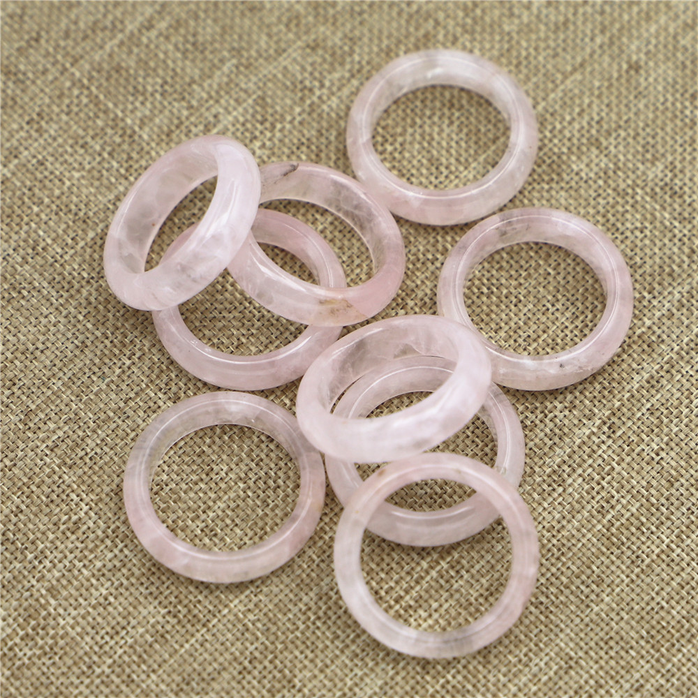 Natural Stone Wide 6mm Rose Quartz Rings Pink Crystal Women Ring Party Wedding