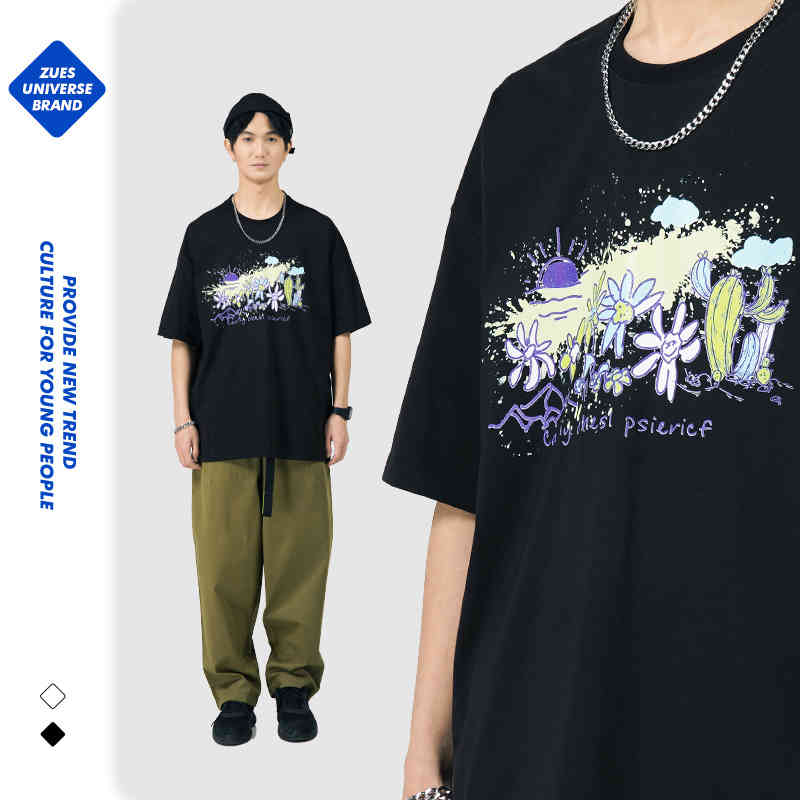 Zu / 2022 spring and summer national fashion printed short sve t-shirt men's high street loose pure cotton couple's T-shirt, White
Zu / 2022 spring and summer national fashion printed short sve t-shirt men's high street loose pure cotton couple's T-shirt, White