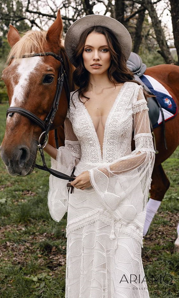 Crochet Lace Cotton Beach Wedding Dresses 2022 Long Sleeve V-neck Bohemian Country Backless Bridal Gowns vestidos de novia