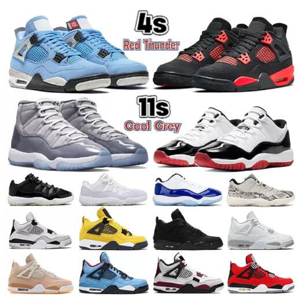 Mens 4 4s basketball shoes 11 11s Military Black cat university blue cool grey red thunder white oreo shimmer low 72-10 Concord Bred boots men wo