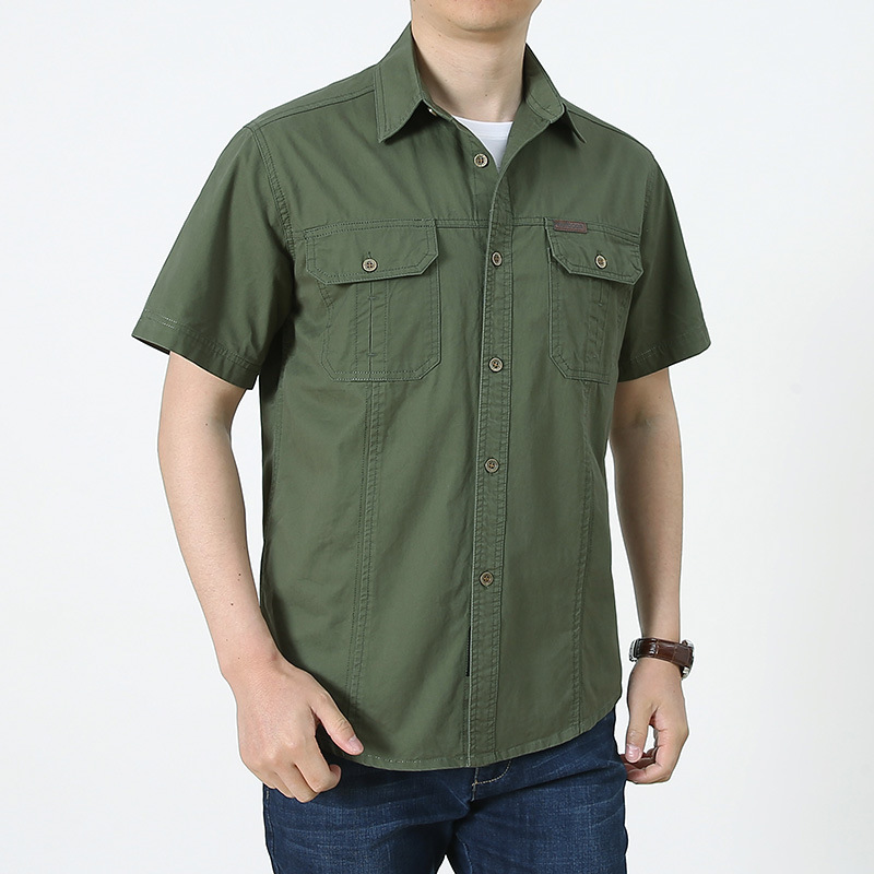 Summer Casual Shirt Men Oversized Short Sleeve Tooling Shirts Multiple Pockets Men's Clothing Blouse Overshirt 5XL MF08 220322