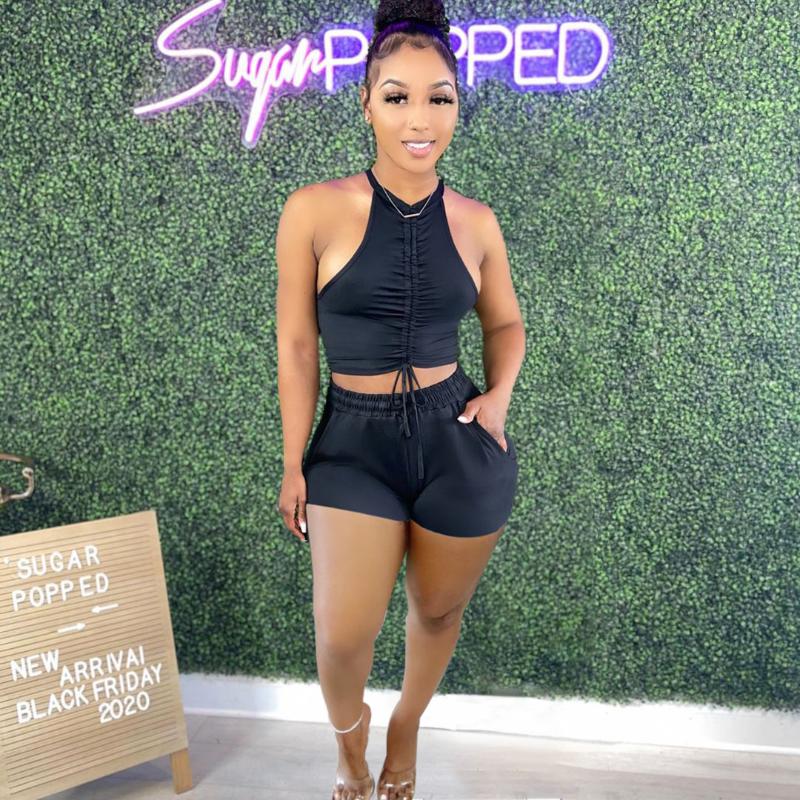 Women' Tracksuits Pure Color Casual Lace-Up Sleeveless Vest A-Type High Waist Slim Mini Shorts Suit In Summer 2022, Black
Women' Tracksuits Pure Color Casual Lace-Up Sleeveless Vest A-Type High Waist Slim Mini Shorts Suit In Summer 2022, Black