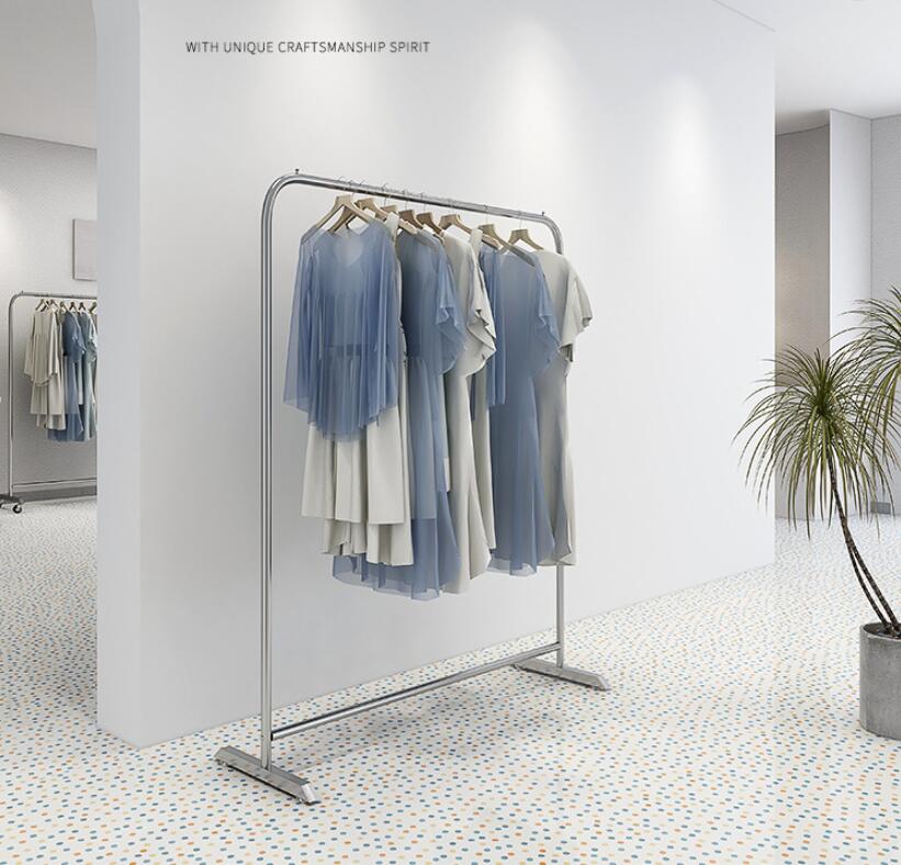 Clothing store display rack Commercial Furniture floor mounted clothes racks stainless steel clothes hanger wheeled mobile gantry