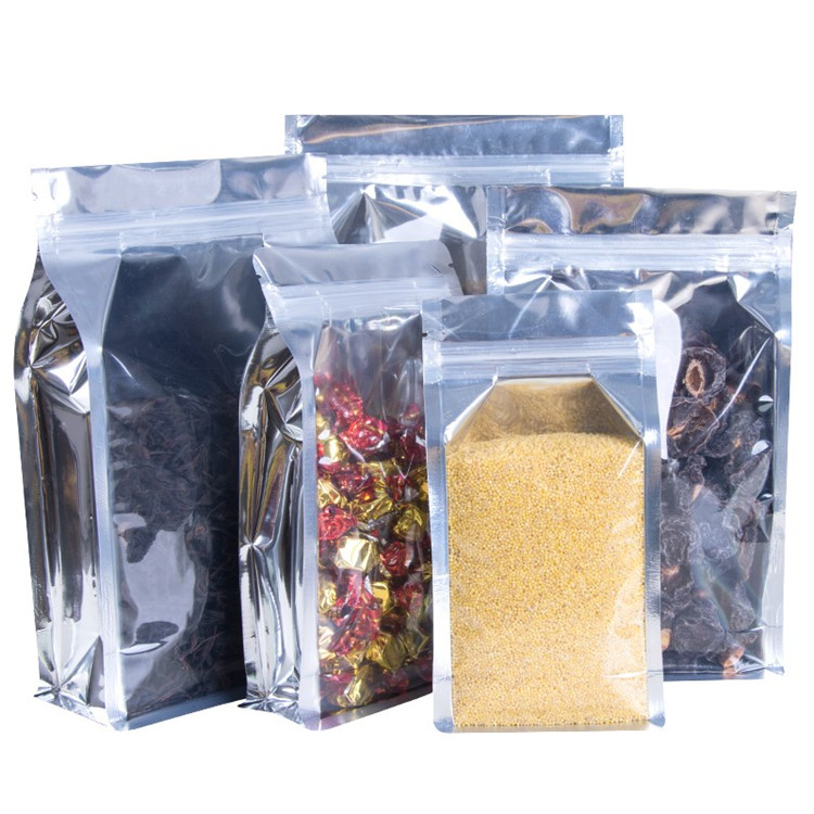 100pcs 3D Clear Front Stand up Packaging Bag Aluminum Foil Ground Coffee Beans Seeds Snack Rice Cereals Wedding Party Gifts Heat Sealing Storage Pouch