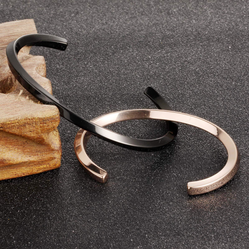 Classic Design Rose Gold Plated Stainless Steel Line Bangle Bracelet for Men Women Lovers Gift