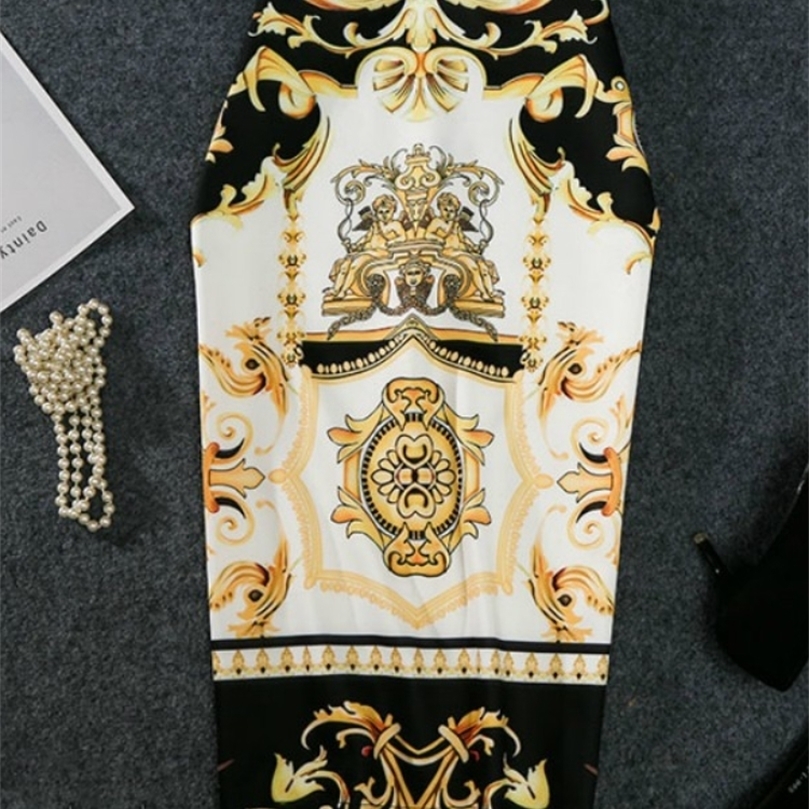-Coming European Women Summer Print Pencil Skirt High Stretch Personality Midi Slip Hip Female Autumn 220317