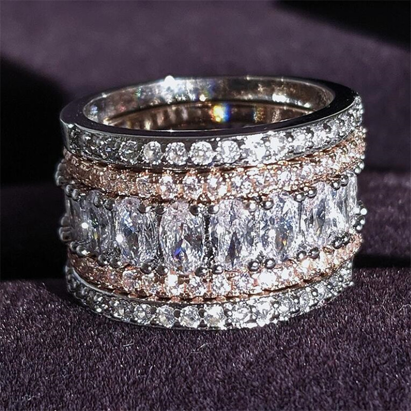 Choucong Brand Unique Wedding Rings Luxury Jewelry 925 Sterling Silver Rose Gold Fill Oval Cut White Topaz CZ Diamond Gemstones Women Engagement Brida