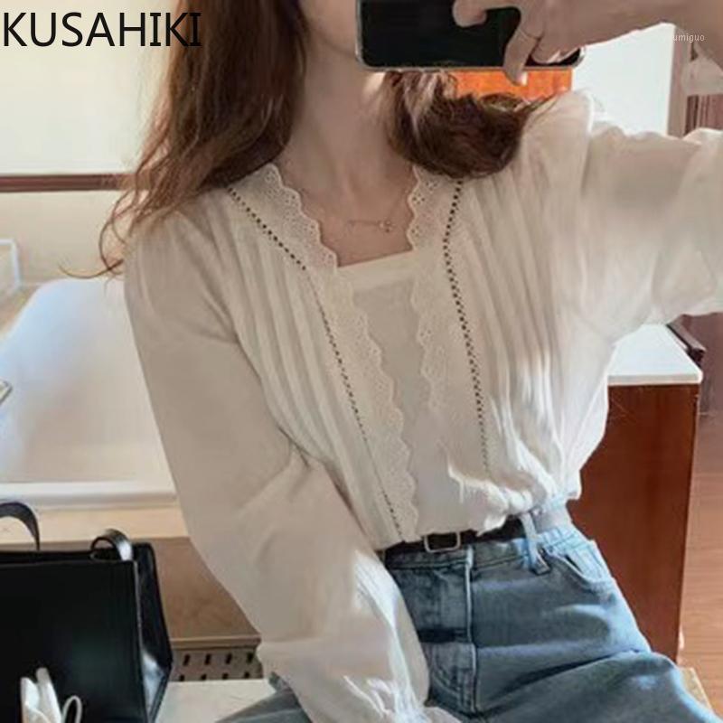 Women's Blouses & Shirts KUSAHIKI Lace Patchwork Square Collar Woman Long Sleeve Korean Fashion Elegant Blouse Top Causal Autumn Blusas 6L73, White
Women's Blouses & Shirts KUSAHIKI Lace Patchwork Square Collar Woman Long Sleeve Korean Fashion Elegant Blouse Top Causal Autumn Blusas 6L73, White