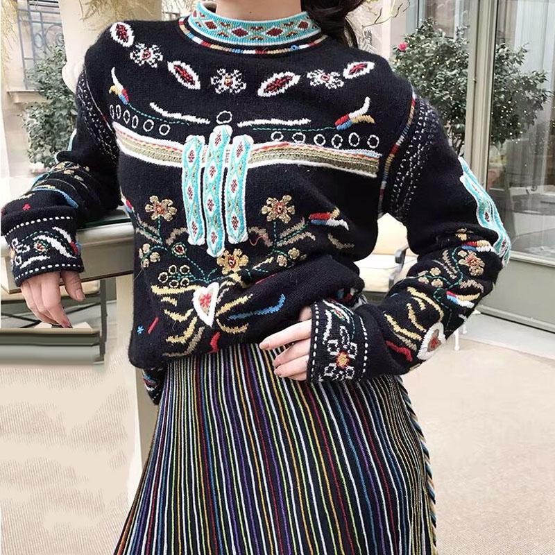 Women' Sweaters Elegant Vintage Embroidery Loose Knitted Women Sweater Pullovers Tops Mujer Pull Femme Nouveaute Winter Clothes For LadyWom, As picture
Women' Sweaters Elegant Vintage Embroidery Loose Knitted Women Sweater Pullovers Tops Mujer Pull Femme Nouveaute Winter Clothes For LadyWom, As picture