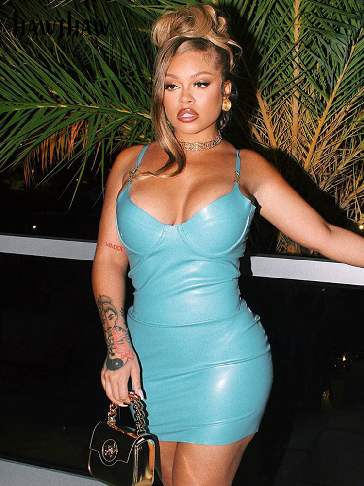 Hawthaw Women Sexy Fashion Pu Leather Party Club Bodycon Mini Dress 2022 Summer Clothes Wholesale Items For Business Streetwear, Blue
Hawthaw Women Sexy Fashion Pu Leather Party Club Bodycon Mini Dress 2022 Summer Clothes Wholesale Items For Business Streetwear, Blue