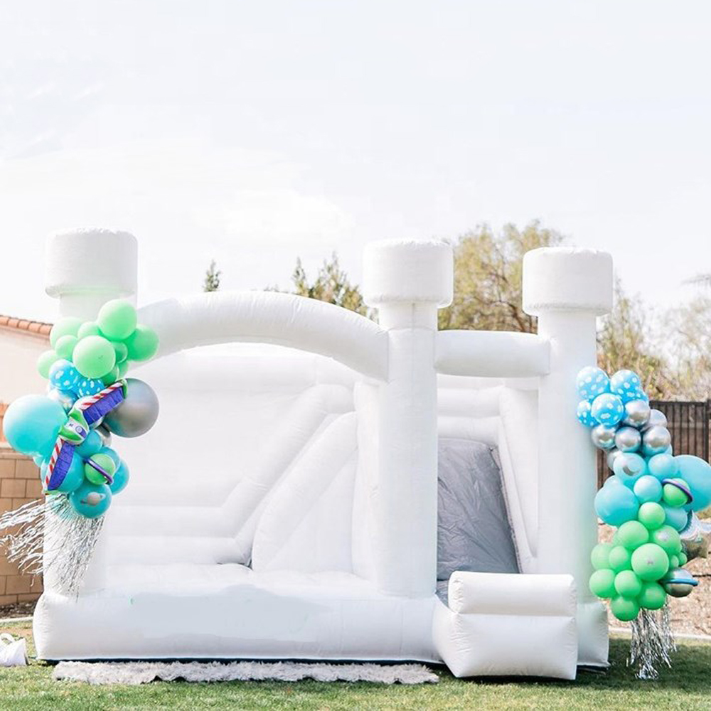 Outdoor Wedding White Bounce House Inflatable Bouncing Castle With Slide PVC Commercial jumping Bouncer Bouncy Combo For Kids Moonwalks n adults