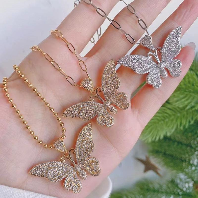 Pendant Necklaces Trendy Micro Paved Zircon Butterfly Necklace Bead / Thick Chain For WomenPendant