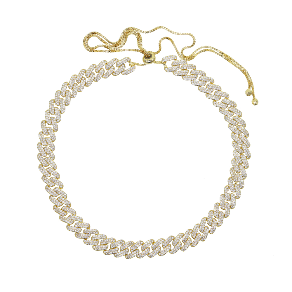 Silver Color CZ Cuban Chain Choker Necklace Hip Hop 2 Row 5A CZ Iced Out Adjust Size Necklaces For Women Jewelry New Arrived