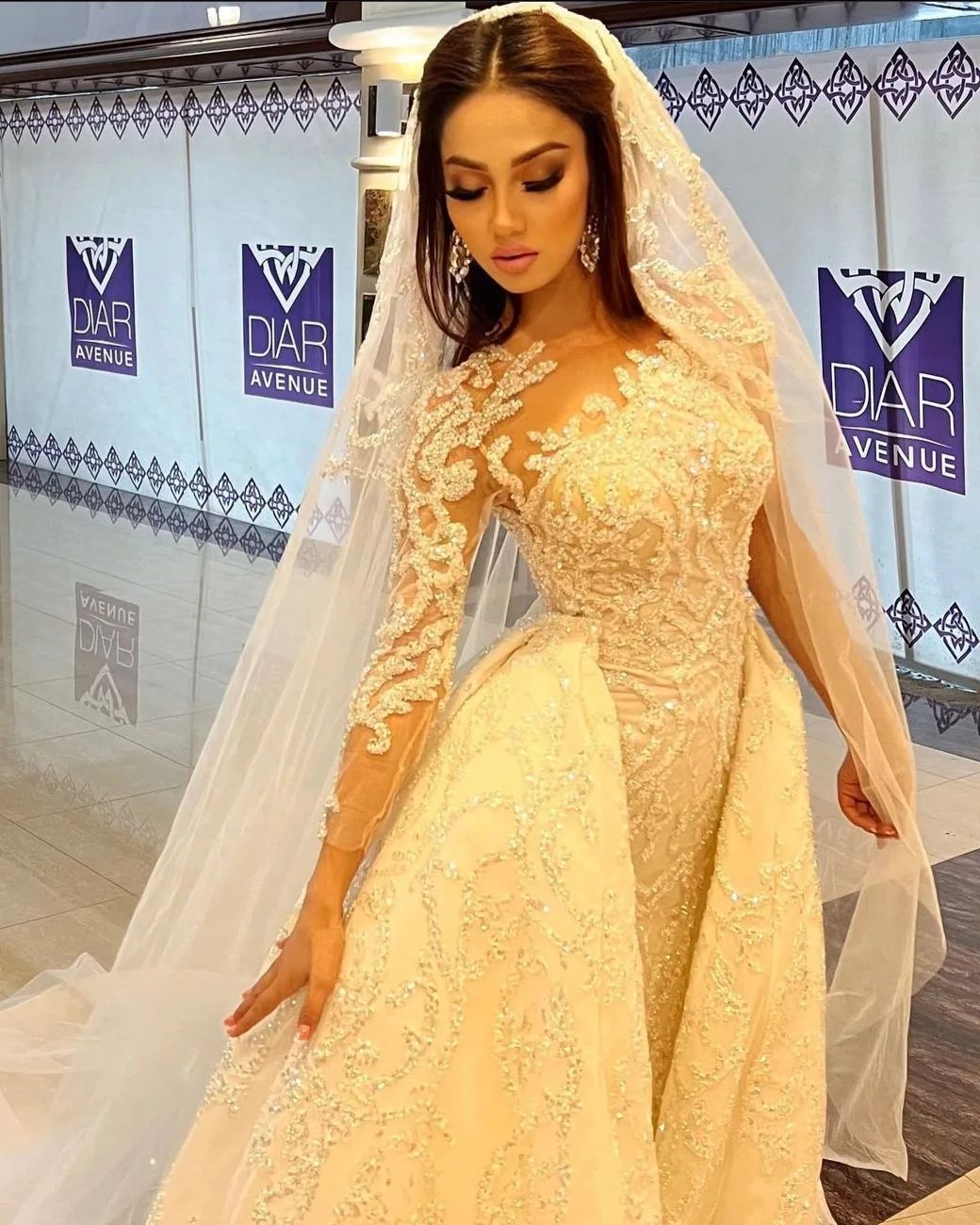 Modern Mermaid Wedding Dress Sequins Lace Applique Long Sleeve Bridal Gowns Custom Dubai Bride Dresses