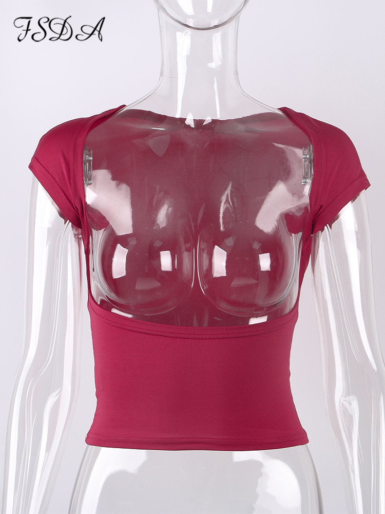 FSDA Backless Short Sleeve Blue Y2K Crop Top Women Casual O Neck Summer T Shirts Sexy Vintage Cut Out 220530