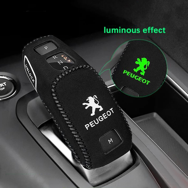 Car Leather Badge Shift Handle Cap Gear Lever Emblem Protective Cover For Peugeot 2008 4008 5008 508L