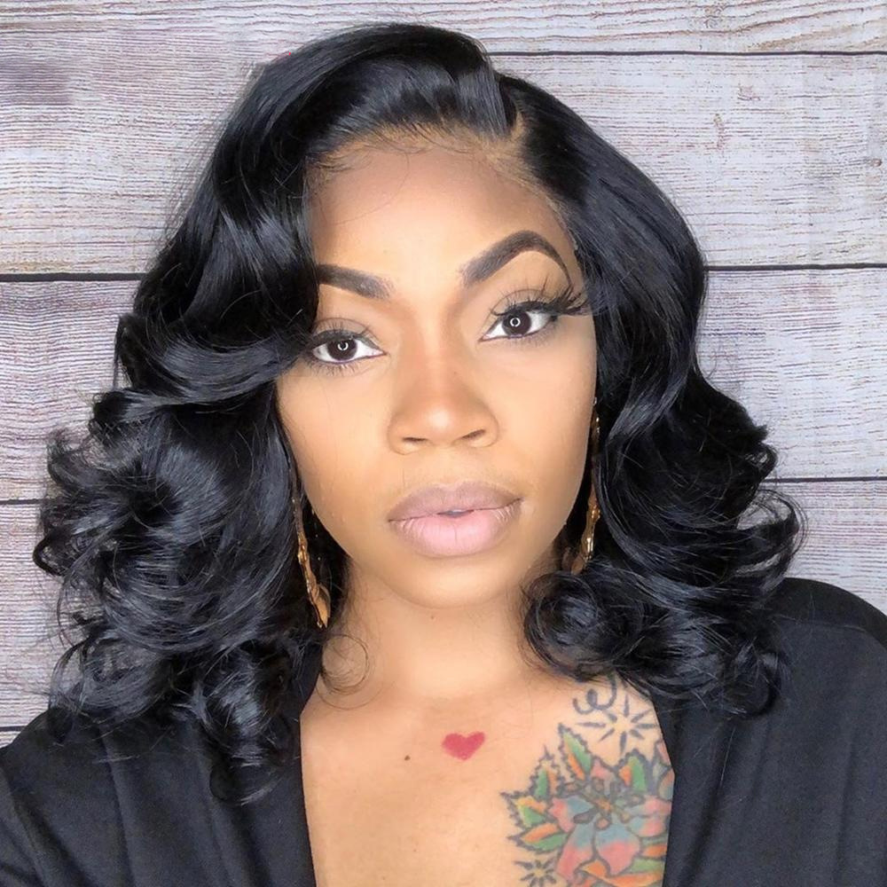 Black Middlepart Short Wave Lace Front High Temperature wig for Woman Cosplay wig