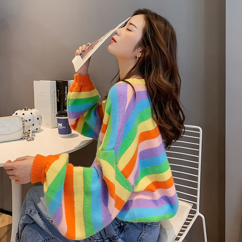 Female Sweater Womens Sweaters Cute Kawaii Pullover Harajuku Clothes Cashmere Tops Striped Long Sleeve Trend W220817