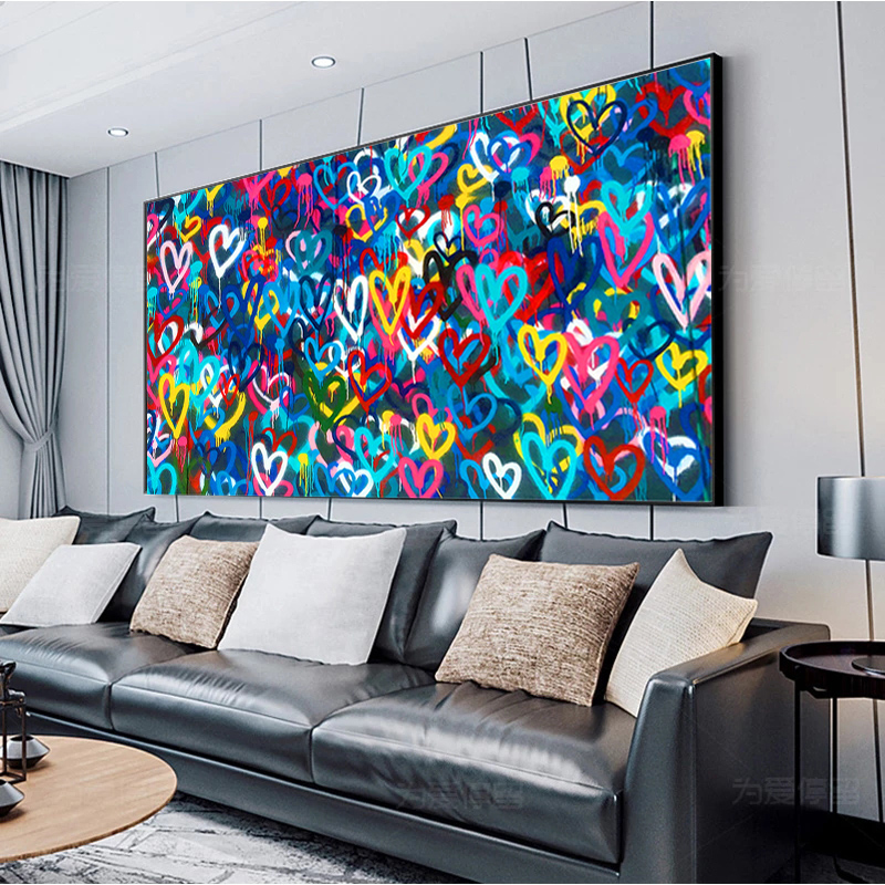 Graffiti Art Love Heart Wall Canvas Art Painting Pop Street Posters Prints Wall Art Pictures for Living Room Home Decor Cuadros