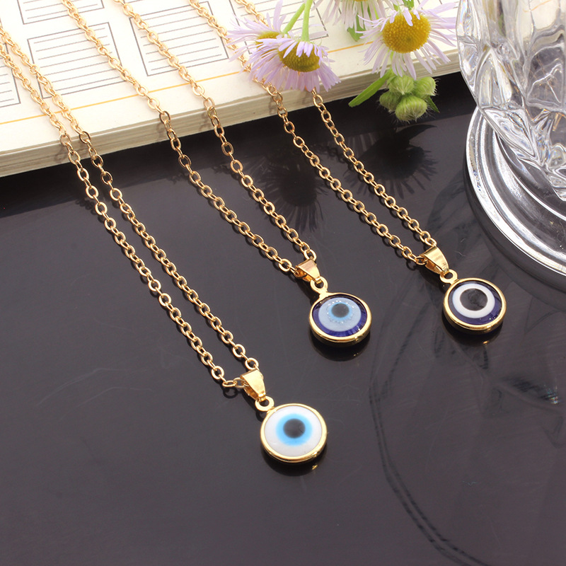 Fashion Turkish Ethnic Style Gold Plated Round Pendant Women Girls Blue Evil Eyes Necklace Wish Jewelry For Gift Wholesale