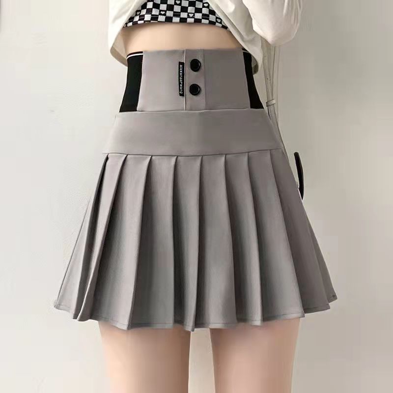 Y2K Harajuku Button Letter Printed Pleated Skirt Elastic High Waist ALine Mini Skirt Korean Fashion School Kawaii Women Skirt 220701
